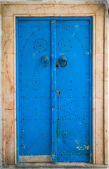 Aged traditional door with from Sidi Bou Said in Tunisia