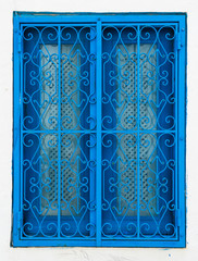 Traditional blue window from Sidi Bou Said in Tunisia