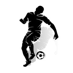 Fototapeta na wymiar Silhouette of an athlete soccer player playing with a ball, on a white background,