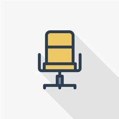 office chair line flat icon. Linear vector symbol colorful long shadow design