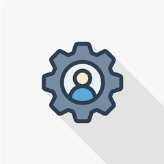 recruitment, resume search, job, selecting staff thin line flat icon. Linear vector illustration. Pictogram isolated on white background. Colorful long shadow design.