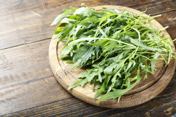 Fresh arugula leaves, rucola.space for text.