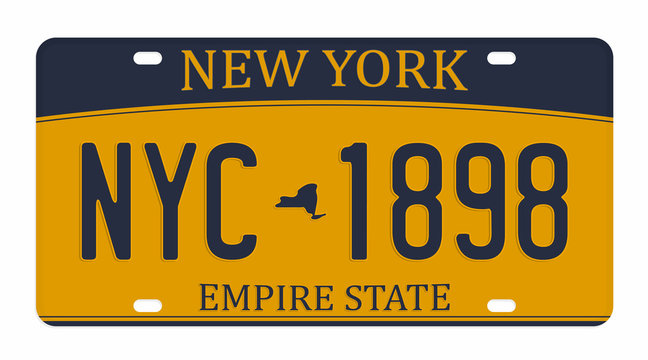 License plate isolated on white background. New York license plate with numbers and letters. Badge for t-shirt graphic