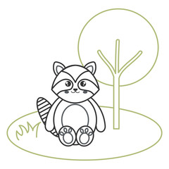 cute and tender raccoon in the camp character vector illustration design
