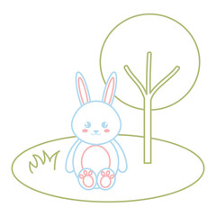 cute and tender rabbit in the park character vector illustration design