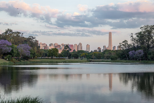 Sunset at Ibirapuera Park Lake and Sao Paulo Obelisk - Sao Paulo, Brazil