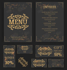 Restaurant menu template. Elegant design. Food flyer. Business card. Vector.