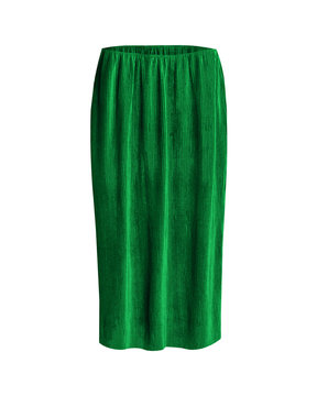 Green skirt made of wavy pleated material velure isolated white