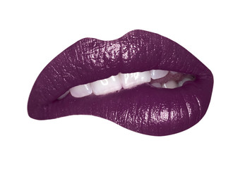 dark red lips bite isolated on white background