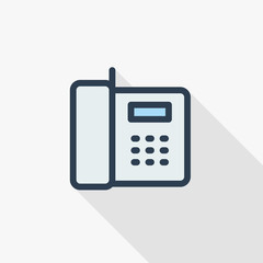 telephone, office phone thin line flat icon. Linear vector illustration. Pictogram isolated on white background. Colorful long shadow design.fog
