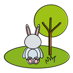 cute and tender rabbit in the park character vector illustration design