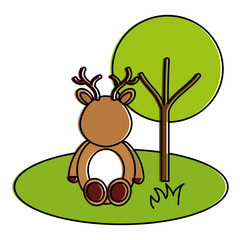 cute and tender reindeer in the jungle character vector illustration design