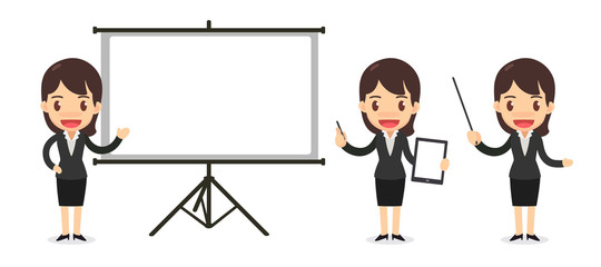 Set of business woman character in actions. Presentation project.