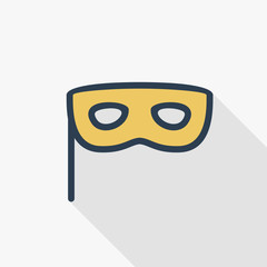 Naklejka premium Privacy, mask, masquerade thin line flat color icon. Linear vector illustration. Pictogram isolated on white background. Colorful long shadow design.