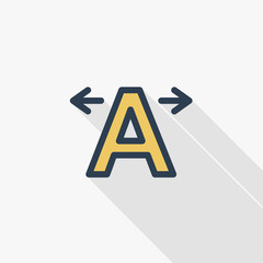 Text edit, kerning thin line flat color icon. Linear vector illustration. Pictogram isolated on white background. Colorful long shadow design.