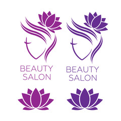 Fototapeta premium Beautiful woman face logo template for hair salon vector