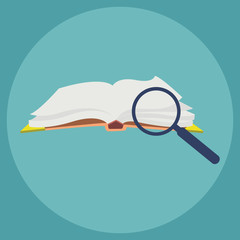 An open book and a magnifying glass