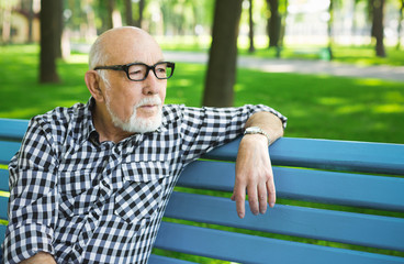 Fototapeta premium Pensive senior man in casual outdoors