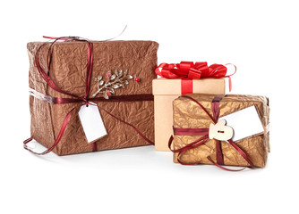 Beautiful gift boxes on white background