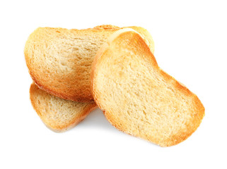 Toasted bread on white background