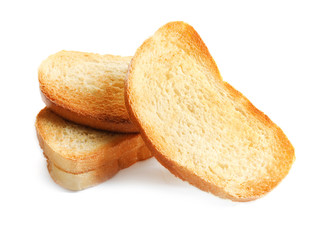 Toasted bread on white background