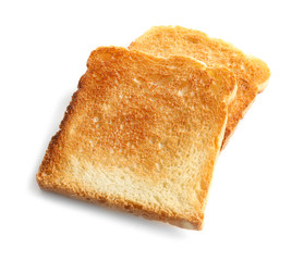 Toasted bread on white background
