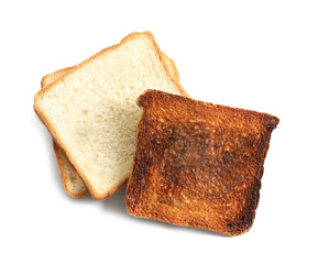 Toasted bread on white background