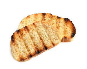 Toasted bread on white background
