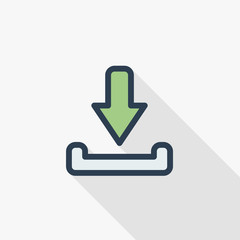 loading shipment thin line flat color icon. Linear vector illustration. Pictogram isolated on white background. Colorful long shadow design.