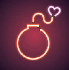 Valentine's neon love bomb vector sign