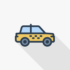 Fototapeta premium taxi car thin line flat color icon. Linear vector illustration. Pictogram isolated on white background. Colorful long shadow design.