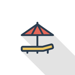 cocktail glass umbrella, juice drink, thin line flat color icon. Linear vector illustration. Pictogram isolated on white background. Colorful long shadow design.
