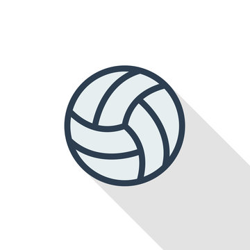 volleyball ball thin line flat color icon. Linear vector illustration. Pictogram isolated on white background. Colorful long shadow design.