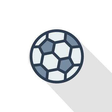 soccer ball thin line flat color icon. Linear vector illustration. Pictogram isolated on white background. Colorful long shadow design.