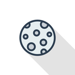 Full Moon, satellite thin line flat color icon. Linear vector illustration. Pictogram isolated on white background. Colorful long shadow design.