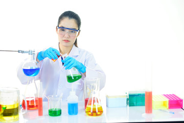 Fototapeta premium Asian female medical technologist working in laboratory 