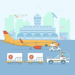 Obraz premium Airport, aircraft. Terminal and airplanes.ineart colorful vector illustration