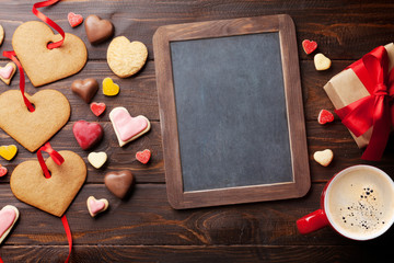 Valentines day greeting card with heart cookies