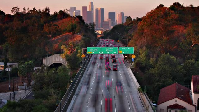 Time Lapse of morning traffic heading into Los Angeles on the 110 Freeway