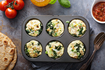 Fototapeta na wymiar High protein egg muffins with kale
