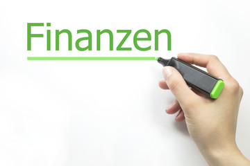 Women Hand writing Finanzplan (german for financial plan) with marker.