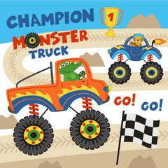 monster trucks with animals on races- vector illustration, eps   © nataka