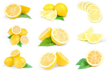 Collage of limons on a white background. Clipping path - obrazy, fototapety, plakaty