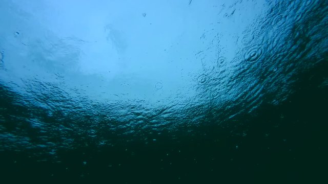 Tropical rain in the ocean (underwater view)
