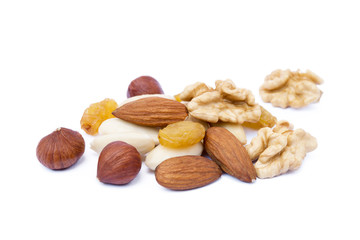 Mixed fresh nuts isolated on white background