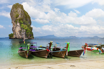Fototapeta premium Longtale boats at the beautiful beach, Thailand