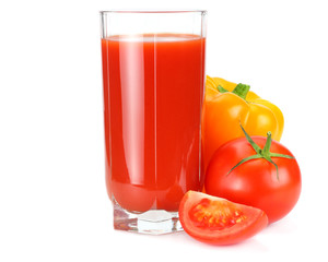 tomato juice isolated on white background. juice in glass