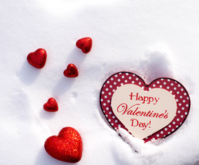 Obraz premium 6 Valentines hearts in snow
