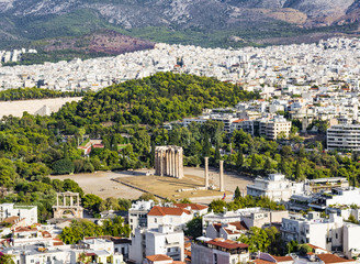 Temple of the Olympian Zeus at Athens, Greece - view from Acropolis