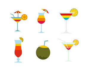 Cocktail icon set, flat style